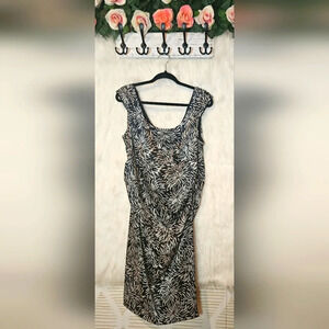 London Times Classic Ruched Slit Hem Shift Dress